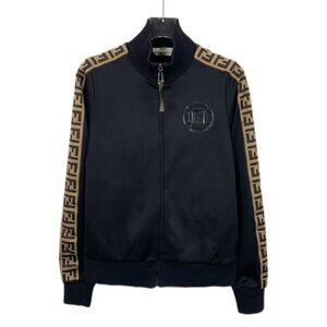 Fendi Black Logo Letter Zipper Jacket Size S 38 With Dust Bag 95% New